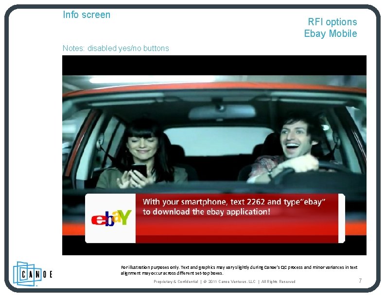 Info screen RFI options Ebay Mobile Notes: disabled yes/no buttons For illustration purposes only.