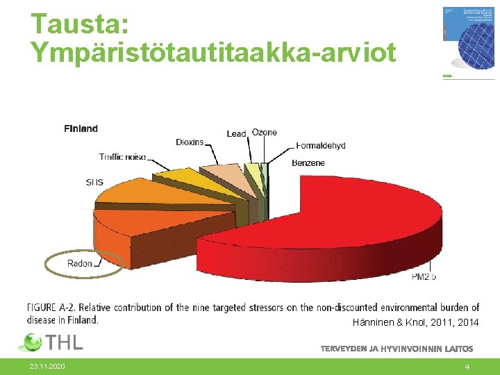 Tausta: Ympäristötautitaakka-arviot Hänninen & Knol, 2011, 2014 23. 11. 2020 4 