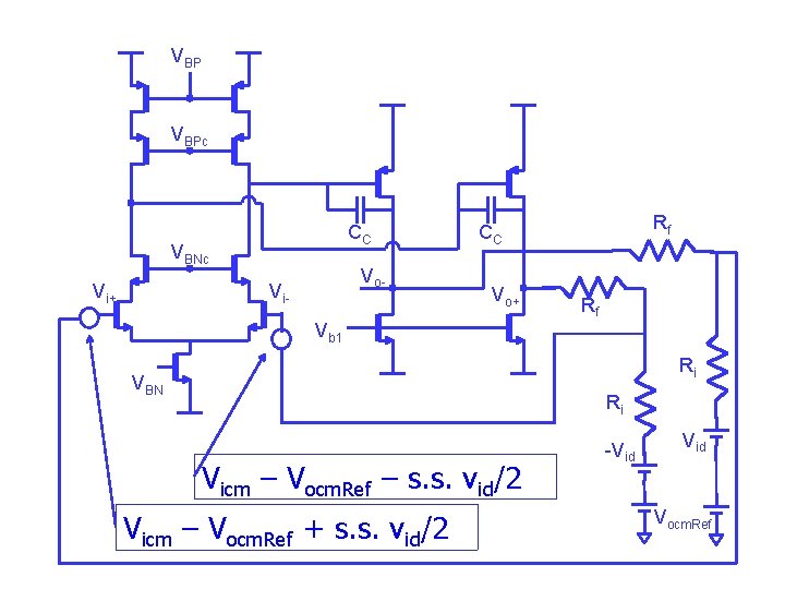 VBP VBPc CC VBNc Vi+ Vo- Vi- Rf CC Vo+ Vb 1 Rf Ri VBP VBPc CC VBNc Vi+ Vo- Vi- Rf CC Vo+ Vb 1 Rf Ri