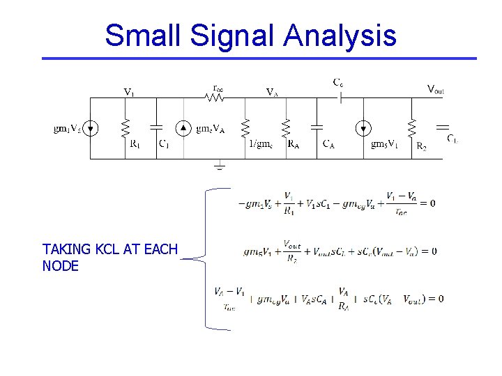 Small Signal Analysis TAKING KCL AT EACH NODE Small Signal Analysis TAKING KCL AT EACH NODE