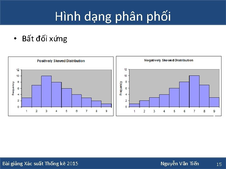 Hình dạng phân phối • Bất đối xứng Bài giảng Xác suất Thống kê