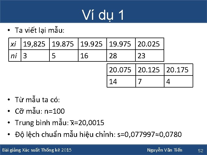 Ví dụ 1 • Ta viết lại mẫu: xi 19, 825 19. 875 19.