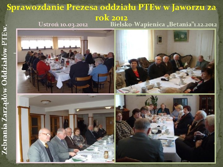 Zebrania Zarządów Oddziałów PTEw. Sprawozdanie Prezesa oddziału PTEw w Jaworzu za rok 2012 Ustroń