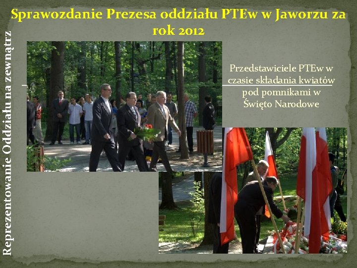 Reprezentowanie Oddziału na zewnątrz Sprawozdanie Prezesa oddziału PTEw w Jaworzu za rok 2012 Przedstawiciele