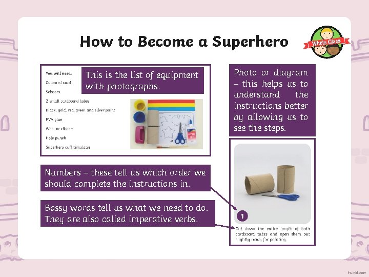 How to Become a Superhero This is the list of equipment with photographs. Numbers