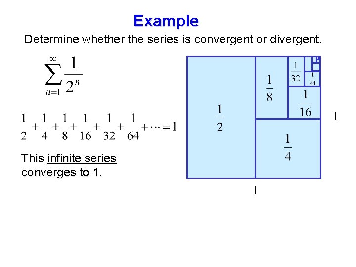 Example Determine whether the series is convergent or divergent. 1 This infinite series converges