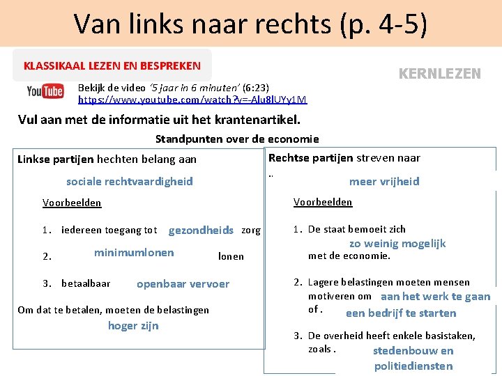 Van links naar rechts (p. 4 -5) KLASSIKAAL LEZEN EN BESPREKEN Bekijk de video