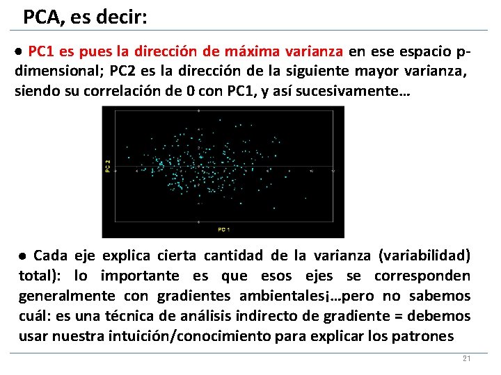 PCA, es decir: PC 1 es pues la dirección de máxima varianza en ese