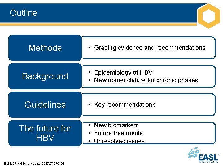 Outline Methods Background Guidelines The future for HBV EASL CPG HBV. J Hepatol 2017;