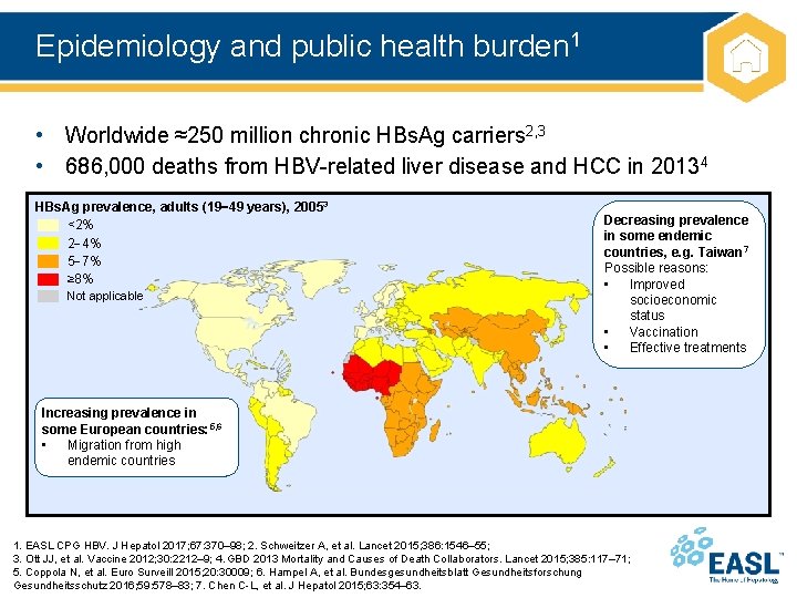 Epidemiology and public health burden 1 • Worldwide ≈250 million chronic HBs. Ag carriers