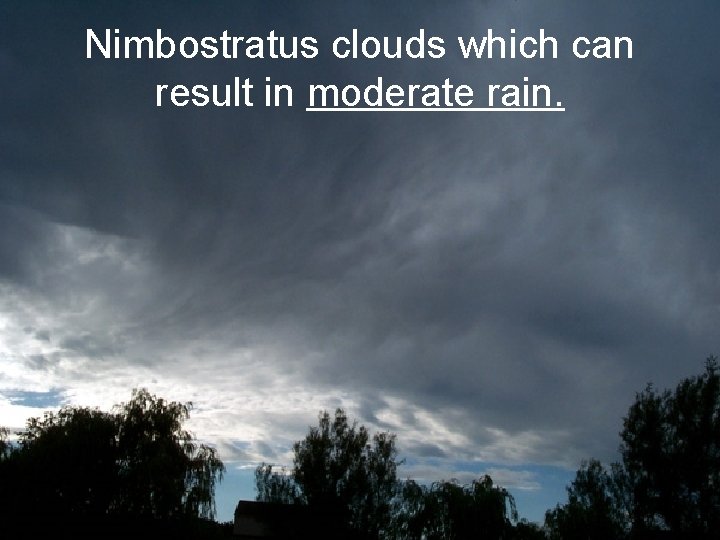 Nimbostratus clouds which can result in moderate rain. 