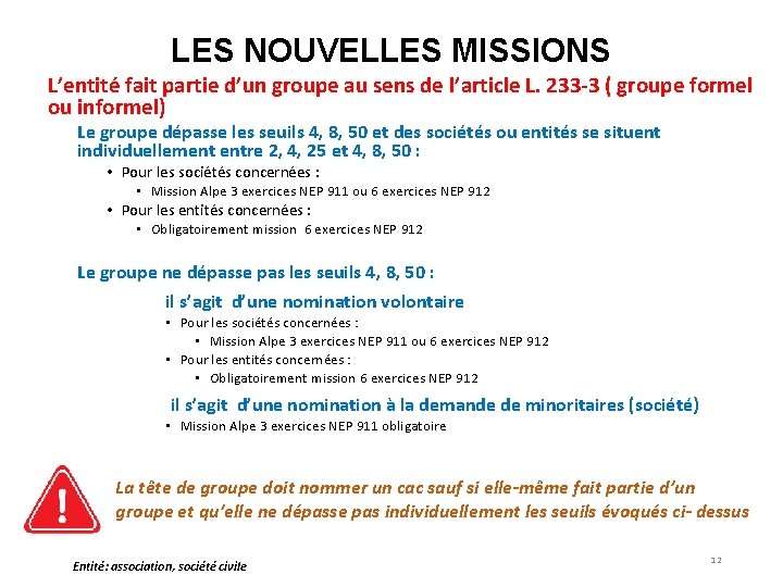 LES NOUVELLES MISSIONS L’entité fait partie d’un groupe au sens de l’article L. 233