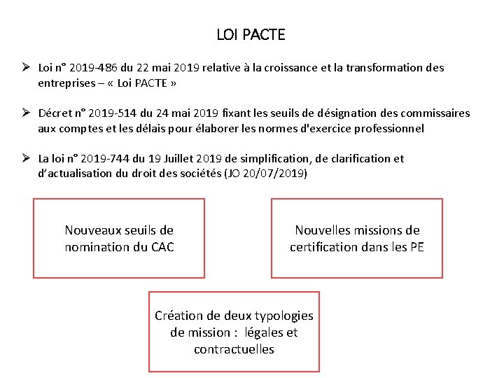 LOI PACTE Ø Loi n° 2019 -486 du 22 mai 2019 relative à la