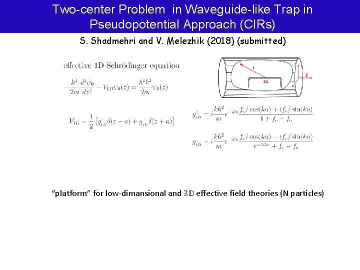 Two-center Problem in Waveguide-like Trap in Pseudopotential Approach (CIRs) S. Shadmehri and V. Melezhik