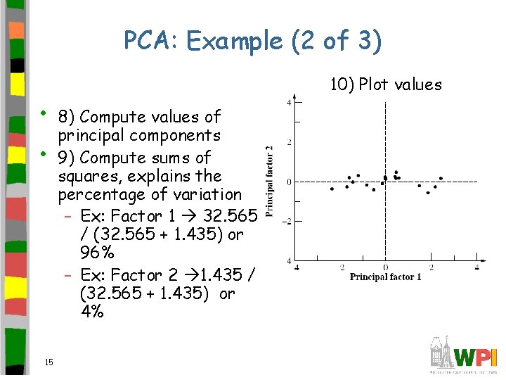 PCA: Example (2 of 3) • • 15 10) Plot values 8) Compute values