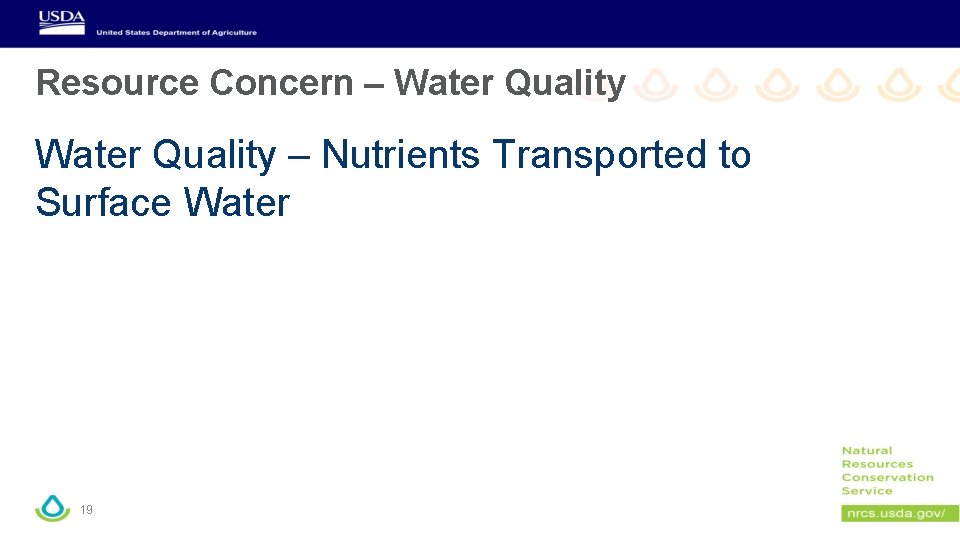 Resource Concern – Water Quality – Nutrients Transported to Surface Water 19 