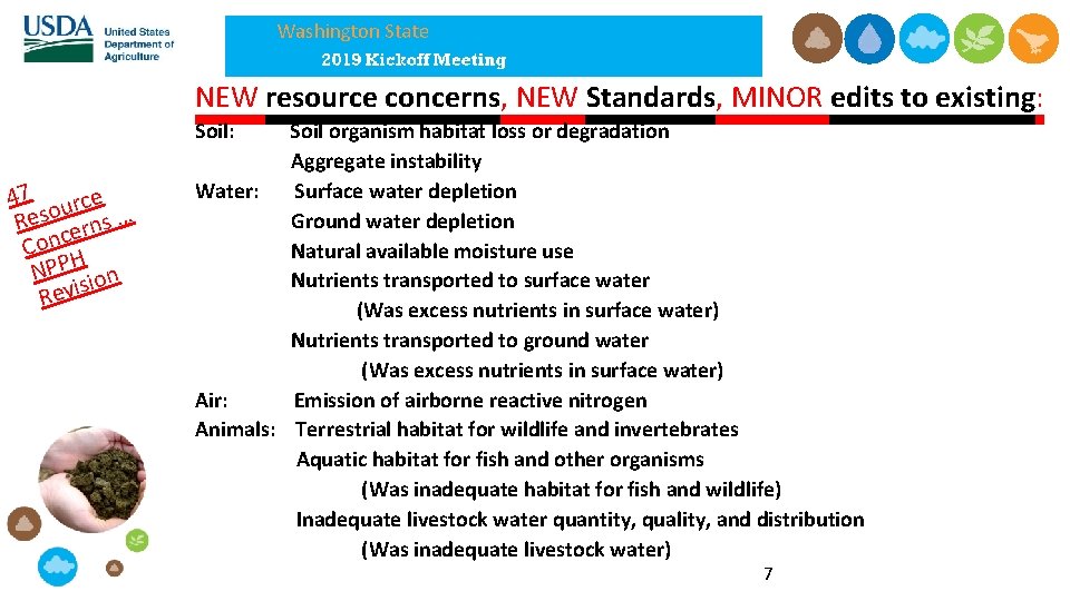NEW resource concerns, NEW Standards, MINOR edits to existing: Soil: 47 urce Reso erns