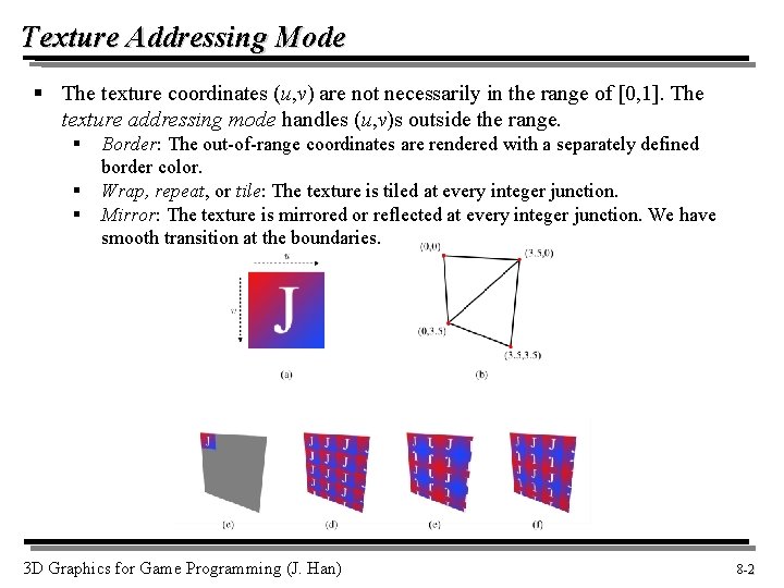 Texture Addressing Mode § The texture coordinates (u, v) are not necessarily in the