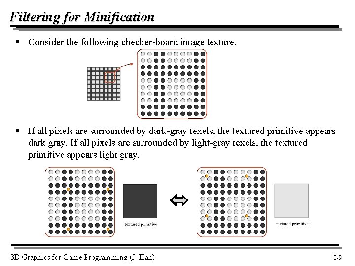 Filtering for Minification § Consider the following checker-board image texture. § If all pixels