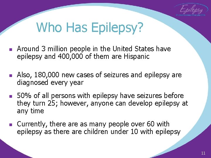 Who Has Epilepsy? n n Around 3 million people in the United States have