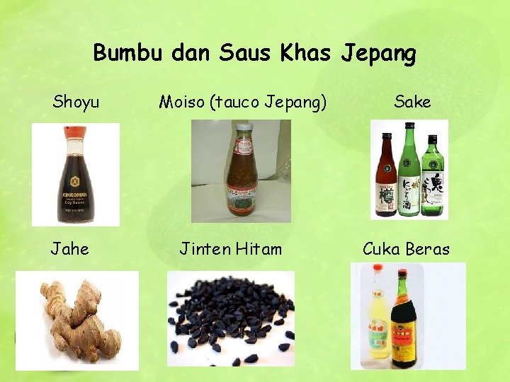 Bumbu dan Saus Khas Jepang Shoyu Jahe Moiso (tauco Jepang) Jinten Hitam Sake Cuka