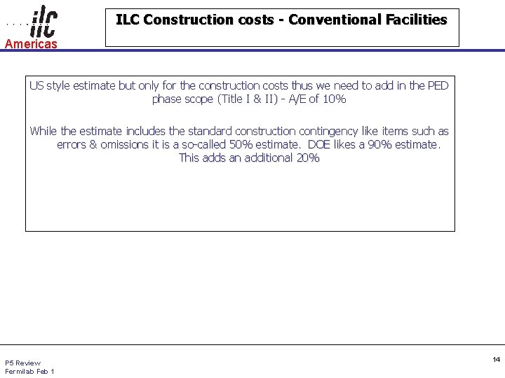 ILC Construction costs - Conventional Facilities Americas US style estimate but only for the