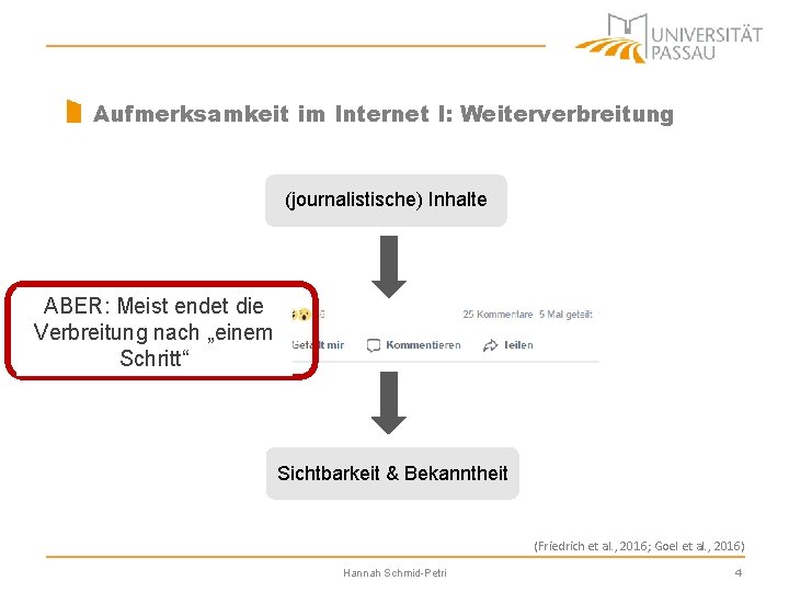 Aufmerksamkeit im Internet I: Weiterverbreitung (journalistische) Inhalte ABER: Meist endet die Verbreitung nach „einem