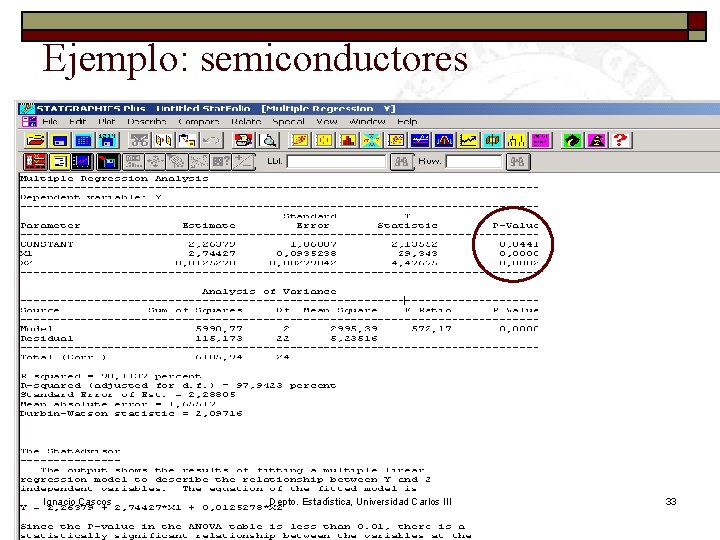 Ejemplo: semiconductores Ignacio Cascos Depto. Estadística, Universidad Carlos III 33 Ejemplo: semiconductores Ignacio Cascos Depto. Estadística, Universidad Carlos III 33