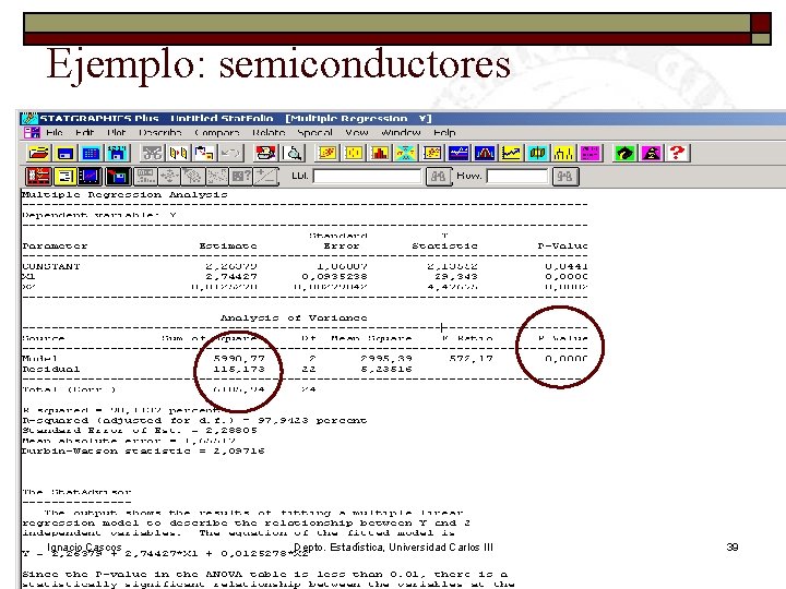 Ejemplo: semiconductores Ignacio Cascos Depto. Estadística, Universidad Carlos III 39 Ejemplo: semiconductores Ignacio Cascos Depto. Estadística, Universidad Carlos III 39