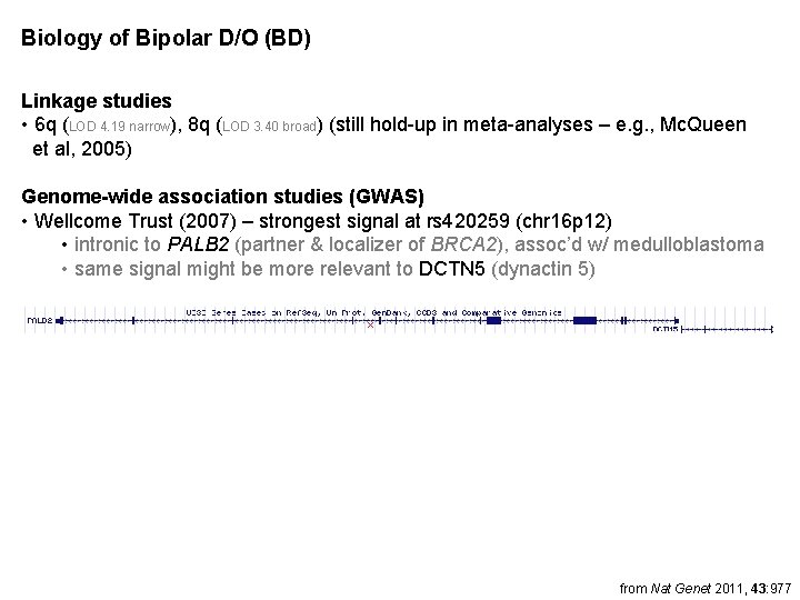 Biology of Bipolar D/O (BD) Linkage studies • 6 q (LOD 4. 19 narrow), Biology of Bipolar D/O (BD) Linkage studies • 6 q (LOD 4. 19 narrow),