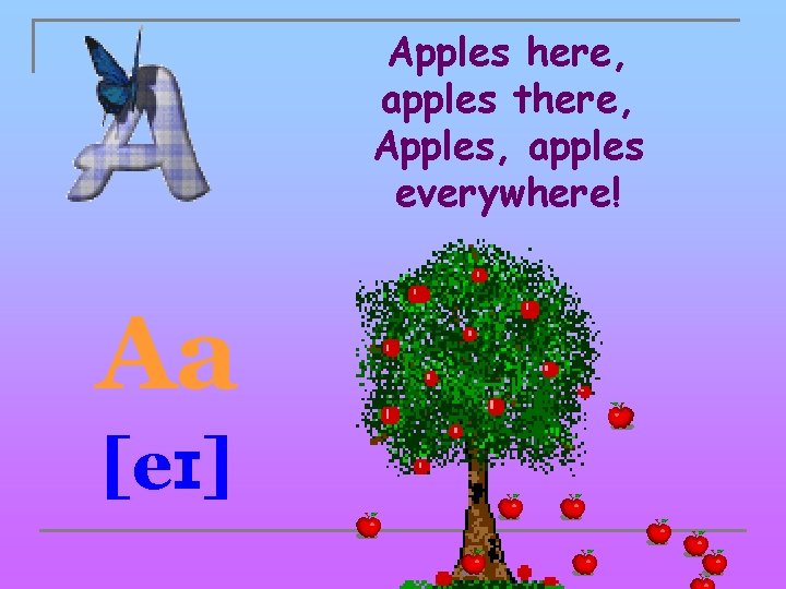 Apples here, apples there, Apples, apples everywhere! Aa [eɪ] 