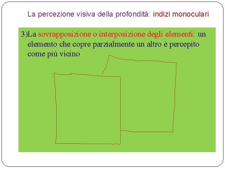 La percezione visiva della profondità: indizi monoculari 3)La sovrapposizione o interposizione degli elementi: un