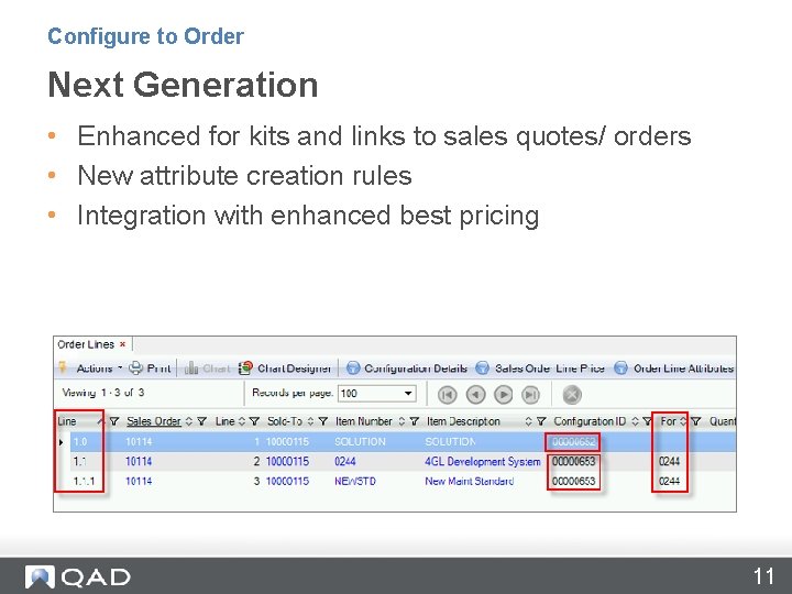 Configure to Order Next Generation • Enhanced for kits and links to sales quotes/