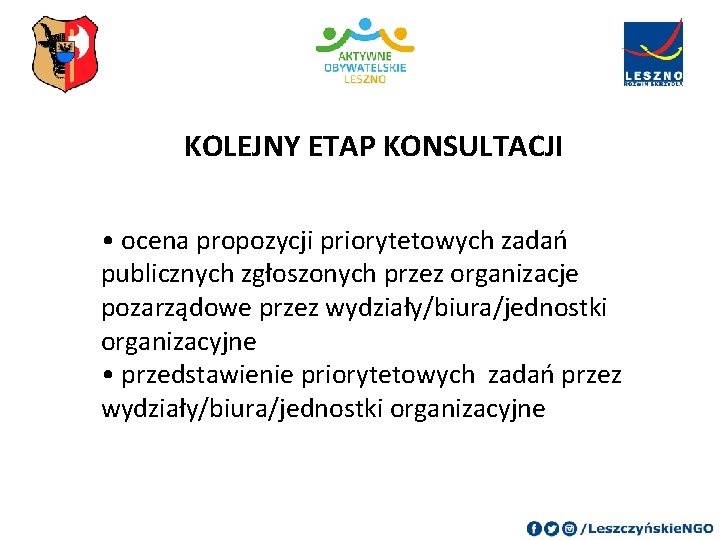KOLEJNY ETAP KONSULTACJI • ocena propozycji priorytetowych zadań publicznych zgłoszonych przez organizacje pozarządowe przez