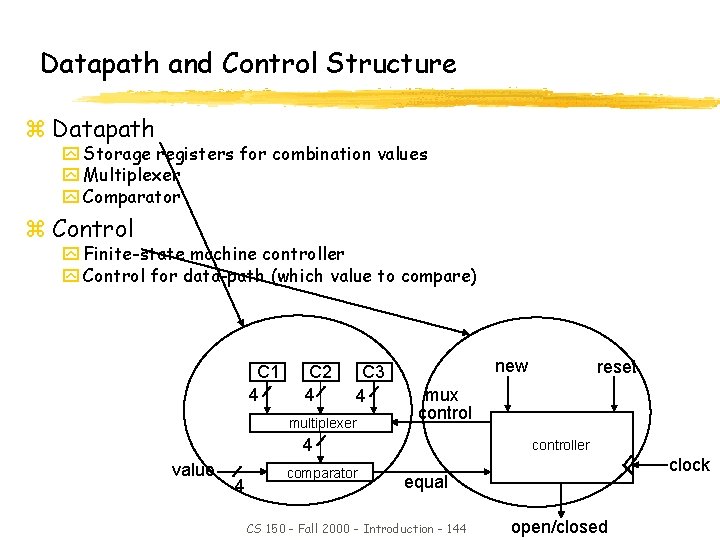 Datapath and Control Structure z Datapath y Storage registers for combination values y Multiplexer