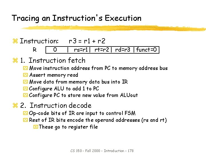 Tracing an Instruction's Execution z Instruction: R 0 r 3 = r 1 +