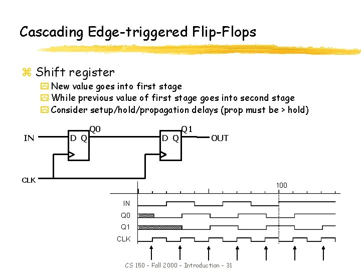 Cascading Edge-triggered Flip-Flops z Shift register y New value goes into first stage y