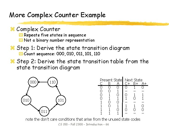 More Complex Counter Example z Complex Counter y Repeats five states in sequence y