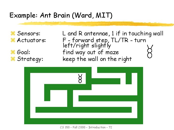 Example: Ant Brain (Ward, MIT) z Sensors: z Actuators: z Goal: z Strategy: L
