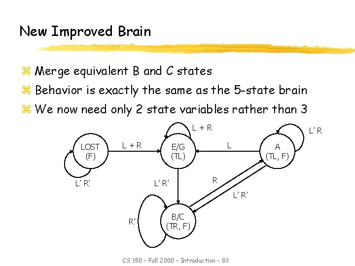 New Improved Brain z Merge equivalent B and C states z Behavior is exactly