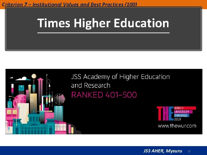 Criterion 7 – Institutional Values and Best Practices (100) Times Higher Education JSS AHER,