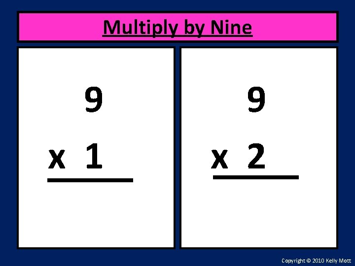Multiply by Nine 9 x 1 9 x 2 Copyright © 2010 Kelly Mott
