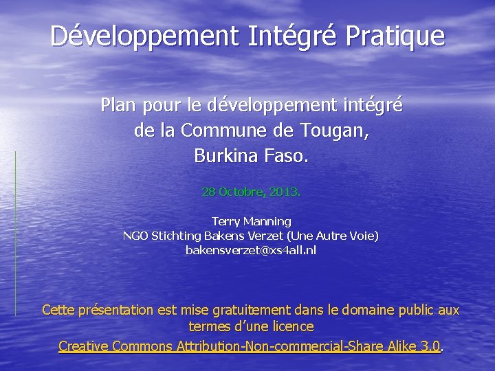 Développement Intégré Pratique Plan pour le développement intégré de la Commune de Tougan, Burkina
