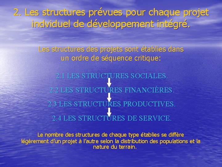 2. Les structures prévues pour chaque projet indviduel de développement intégré. Les structures des