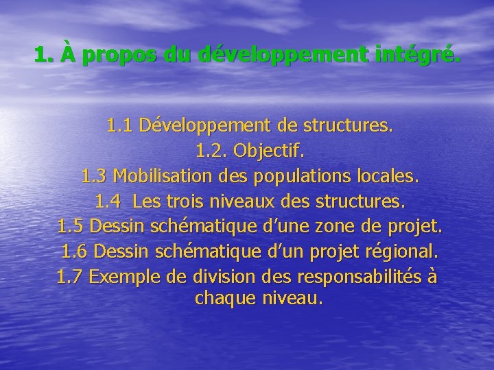 1. À propos du développement intégré. 1. 1 Développement de structures. 1. 2. Objectif.