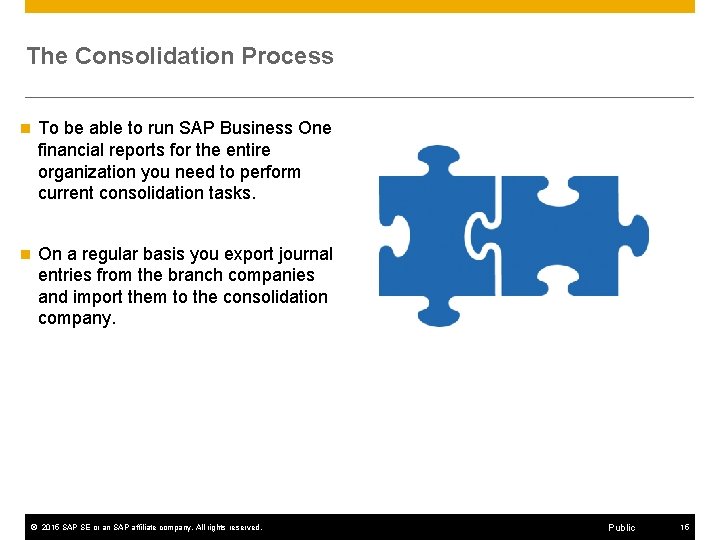 The Consolidation Process n To be able to run SAP Business One financial reports The Consolidation Process n To be able to run SAP Business One financial reports