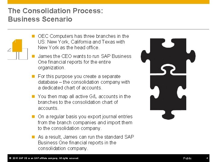 The Consolidation Process: Business Scenario n OEC Computers has three branches in the US: The Consolidation Process: Business Scenario n OEC Computers has three branches in the US: