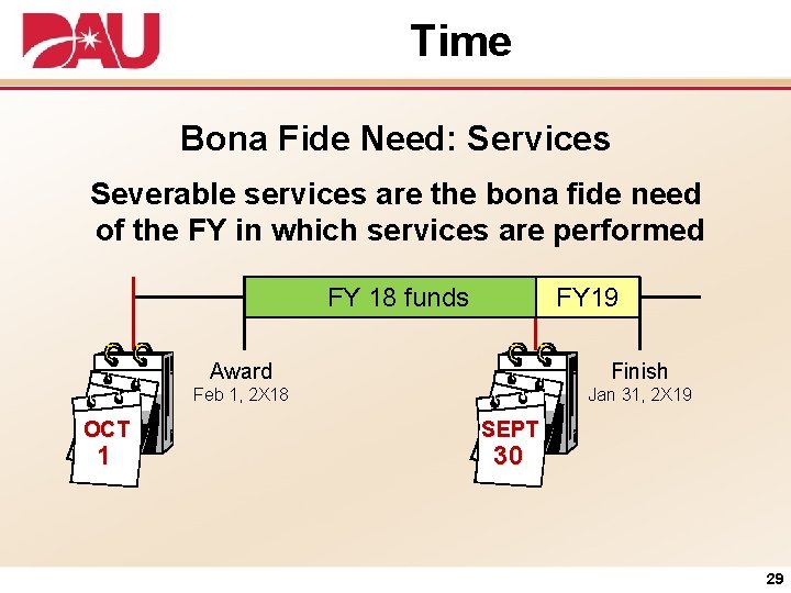 Time Bona Fide Need: Services Severable services are the bona fide need of the