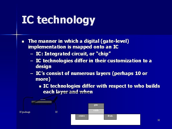 IC technology n The manner in which a digital (gate-level) implementation is mapped onto