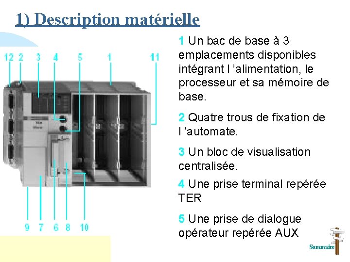 1) Description matérielle 1 Un bac de base à 3 emplacements disponibles intégrant l 1) Description matérielle 1 Un bac de base à 3 emplacements disponibles intégrant l
